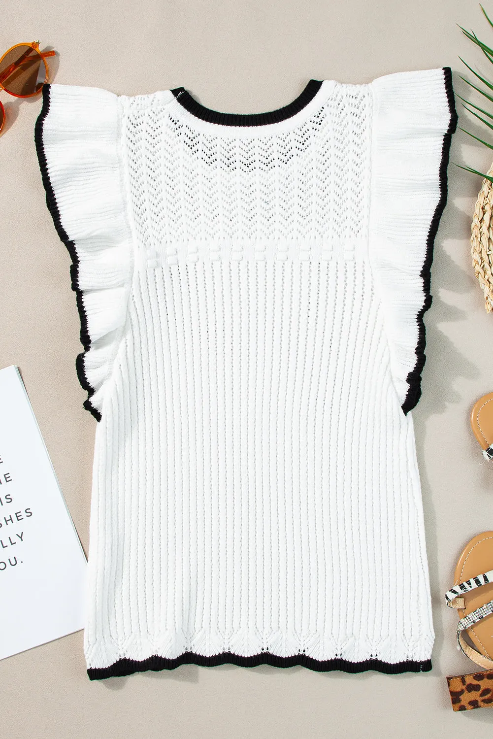 Crochet Eyelet Flounce Tank Top