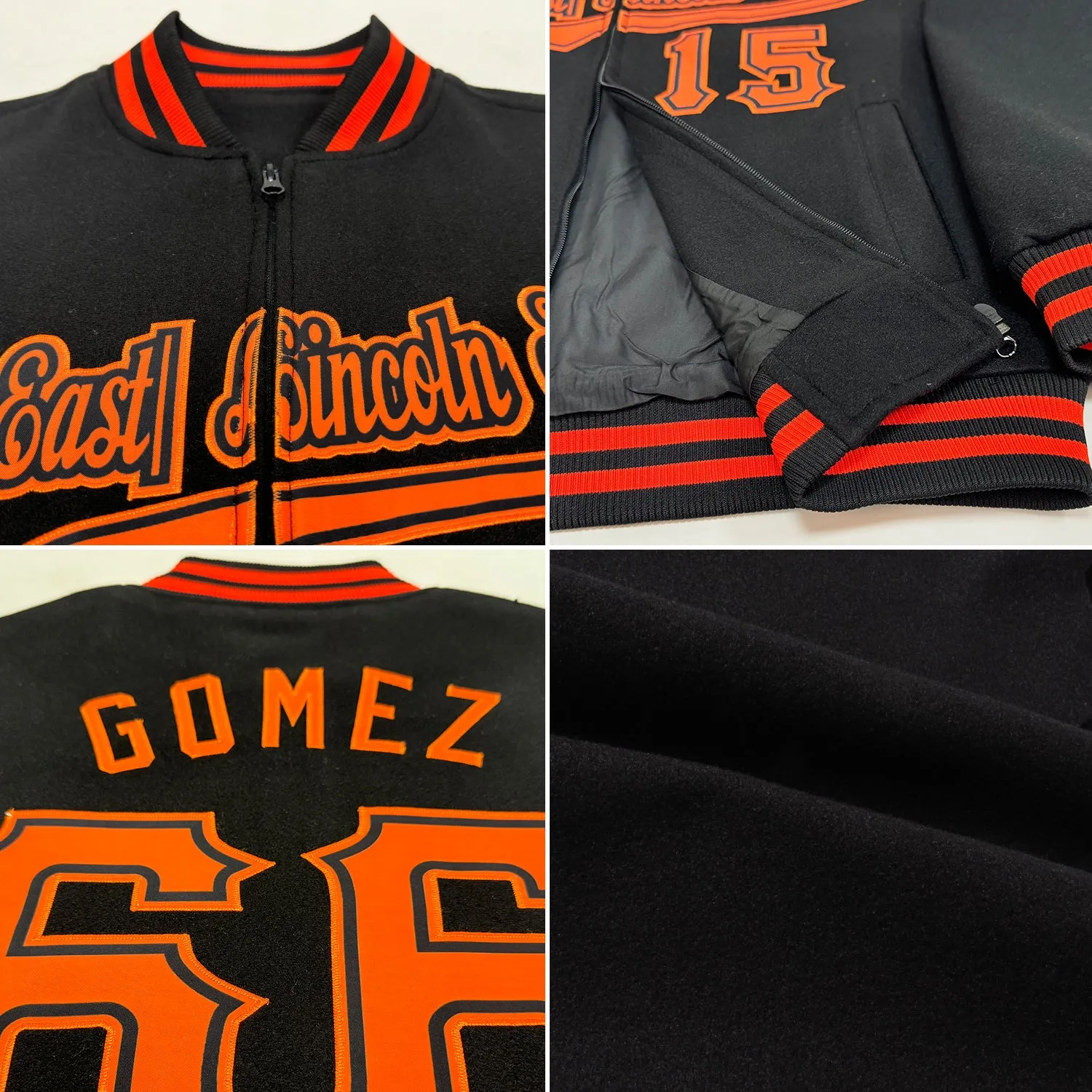 Custom Black Gray Bomber Varsity Letterman Zipper Jacket