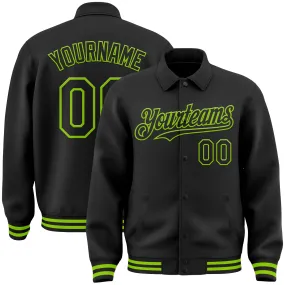 Custom Black Neon Green Bomber Full-Snap Varsity Letterman Lapel Collar Byron Jacket