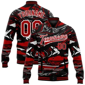 Custom Figure Red-Black 3D Pattern Design Bomber Full-Snap Varsity Letterman Jacket