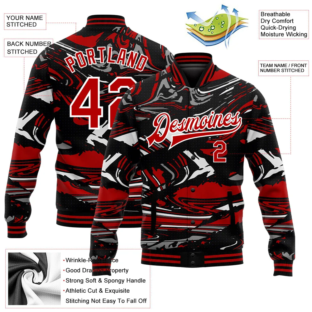 Custom Figure Red-Black 3D Pattern Design Bomber Full-Snap Varsity Letterman Jacket