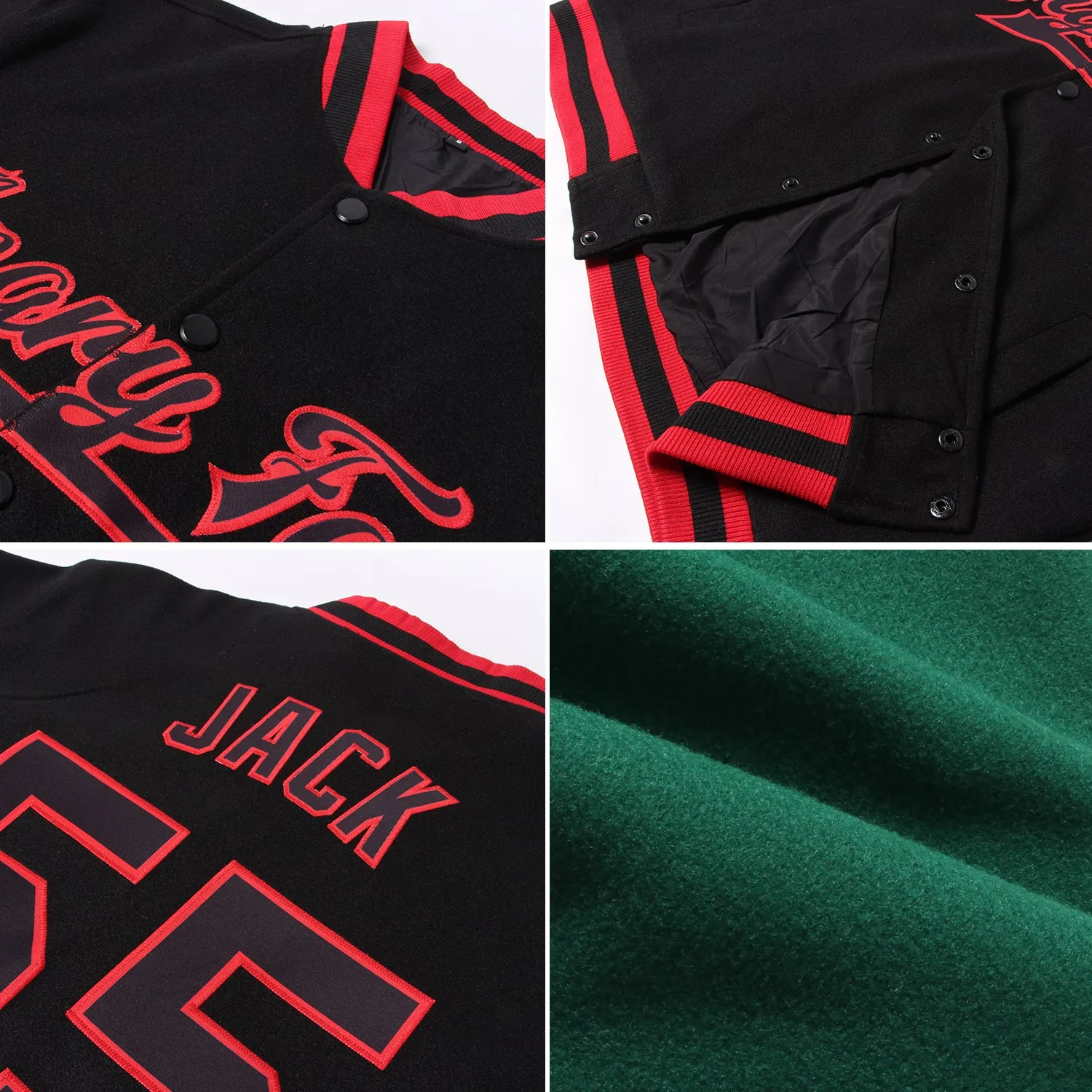 Custom Kelly Green White-Crimson Bomber Full-Snap Varsity Letterman Two Tone Jacket