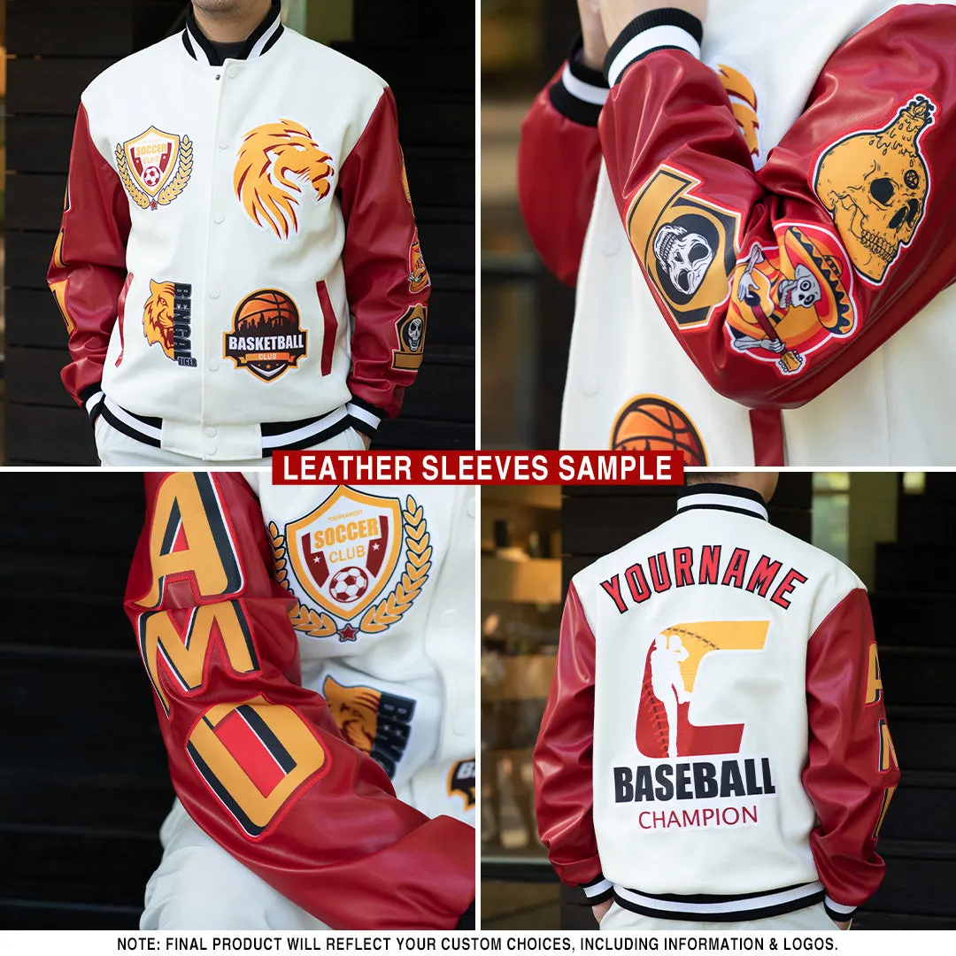 Custom Light Blue White-Royal Bomber Full-Snap Varsity Letterman Jacket