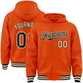 Custom Orange Black-Cream Bomber Full-Snap Varsity Letterman Hoodie Jacket