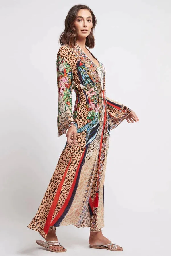 Czarina Chic Bell Sleeve Jacket with Tie-up Front & Brilliant Print