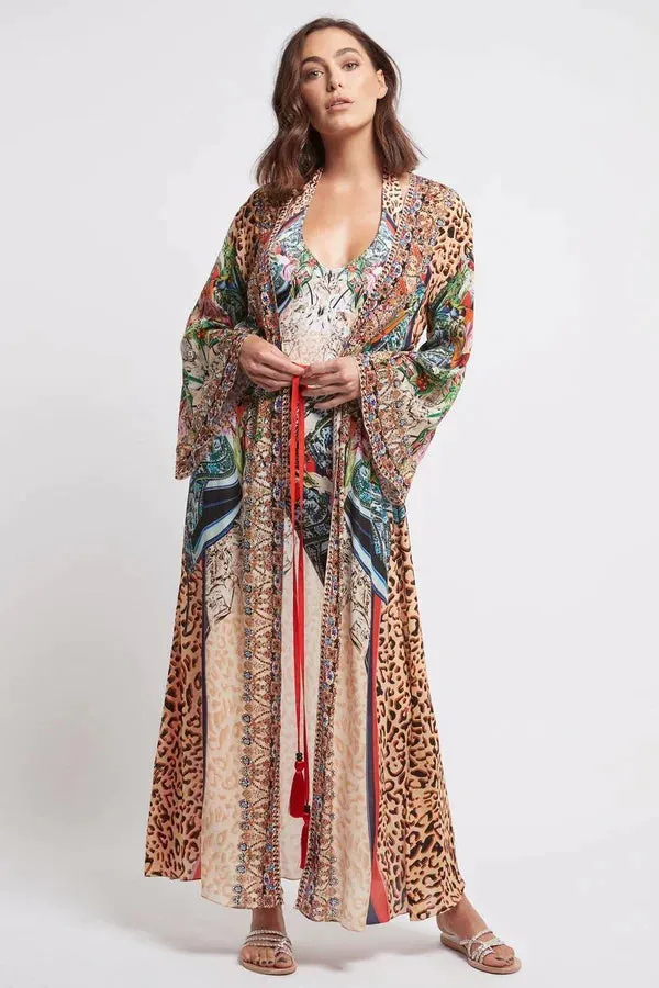 Czarina Chic Bell Sleeve Jacket with Tie-up Front & Brilliant Print