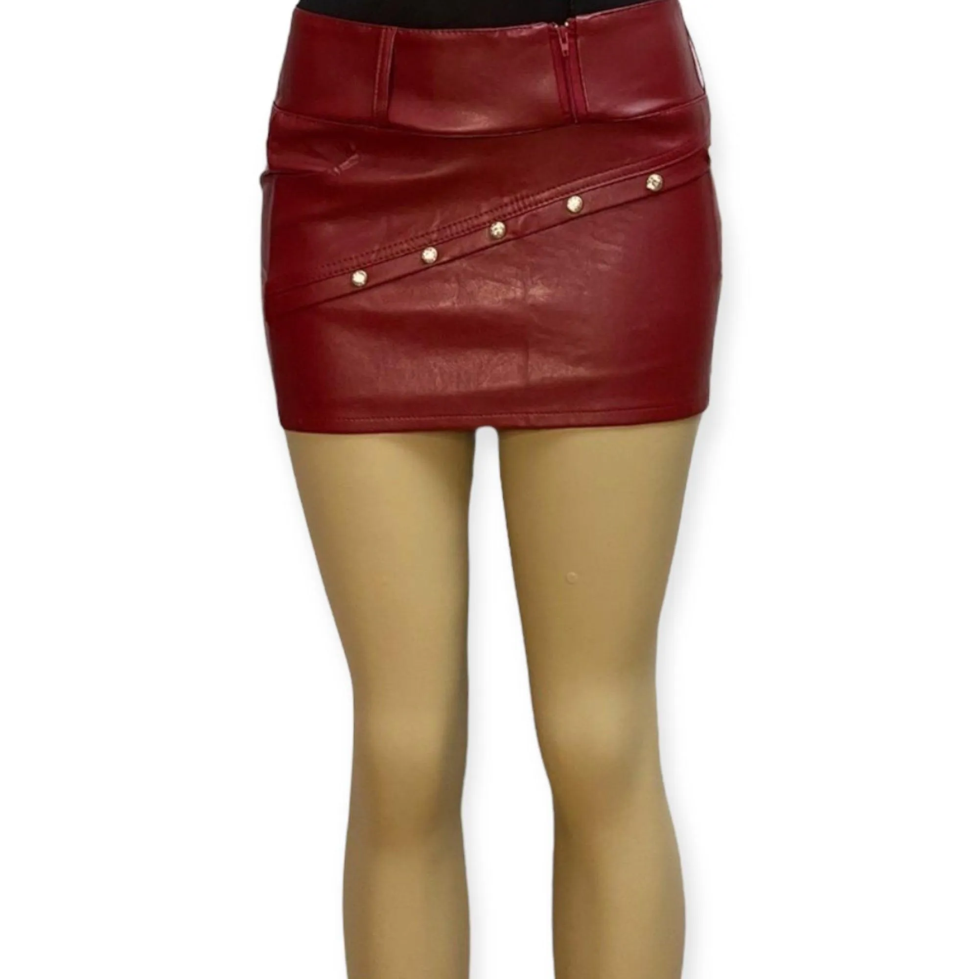 Dark Red Low Profile Bandage Mini Skirt