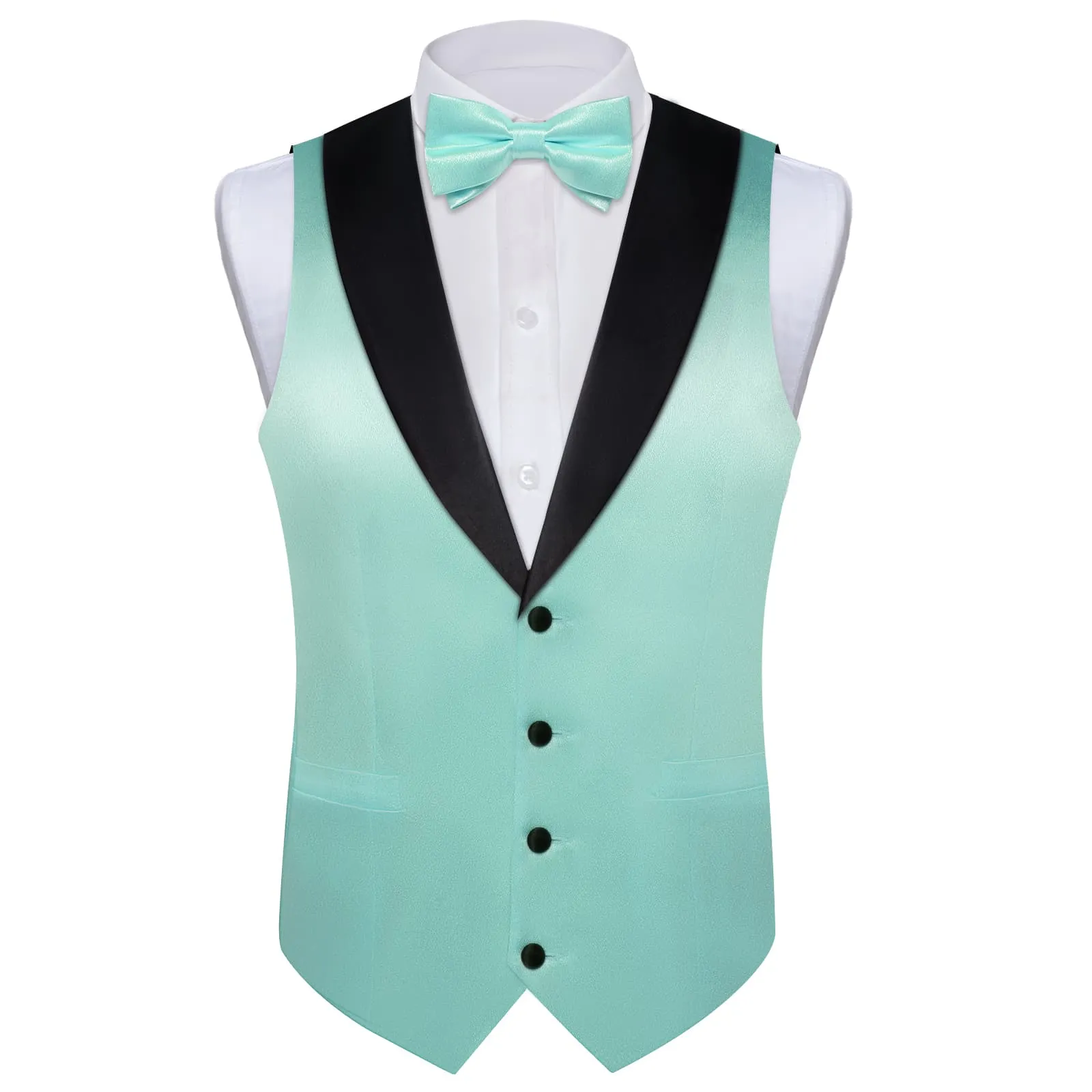 DiBanGu Tuxedo Vest Pearl Aqua Solid Silk Mens Button Dress Casual Vest and Bow Tie Set