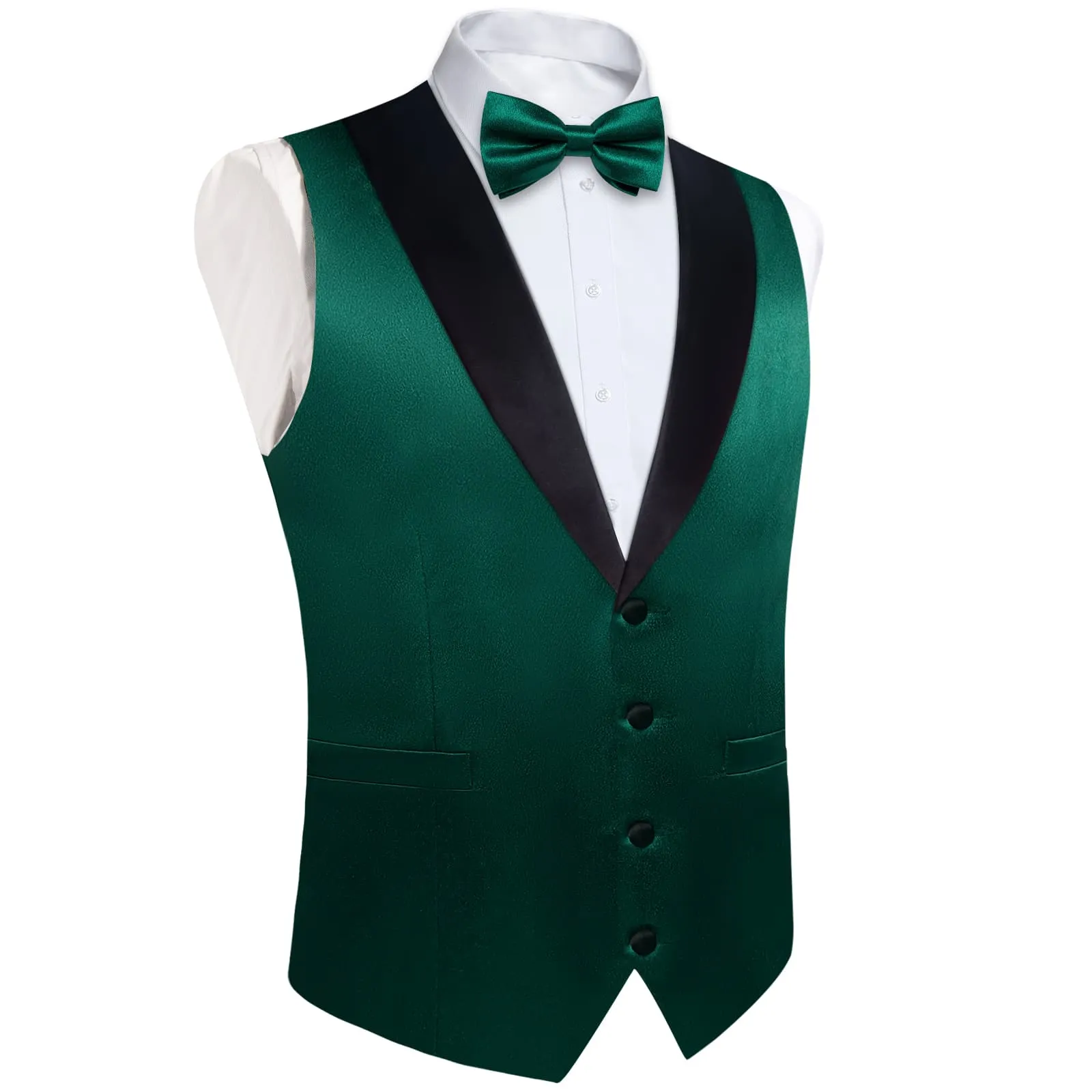 DiBanGu Tuxedo Vest Teal Green Solid Silk Mens Vest and Bow Tie Set for Business