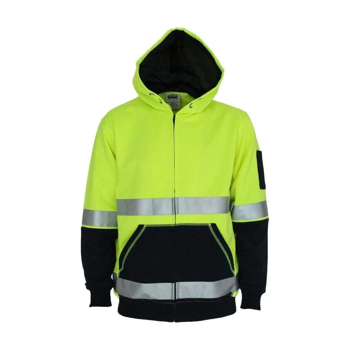 Dnc Workwear Hi-vis 2-tone Full Zip Super Fleecy Hoodie With Csr Reflective Tape - 3788