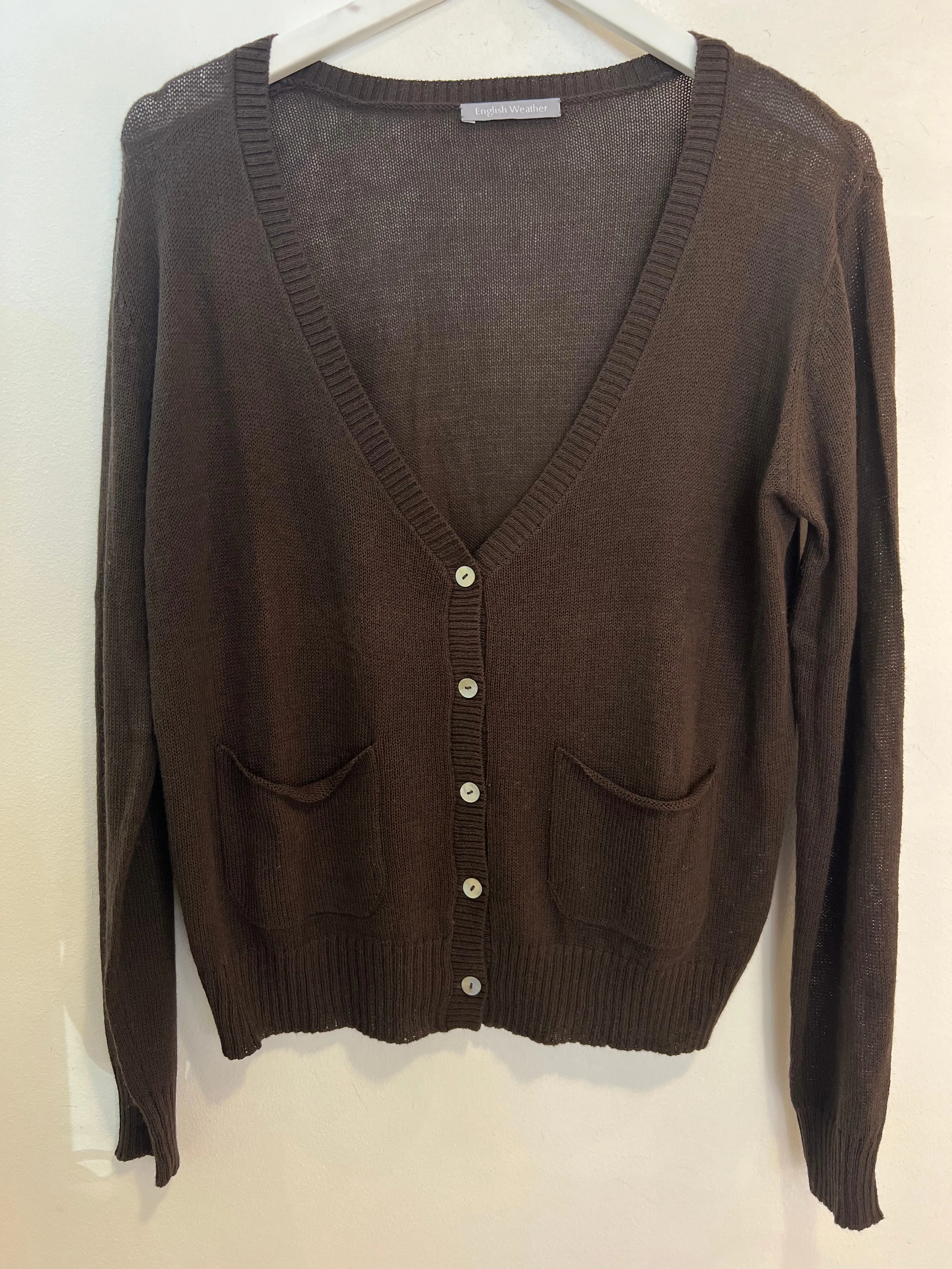 English Weather Chocolate Cotton V Neck Cardigan