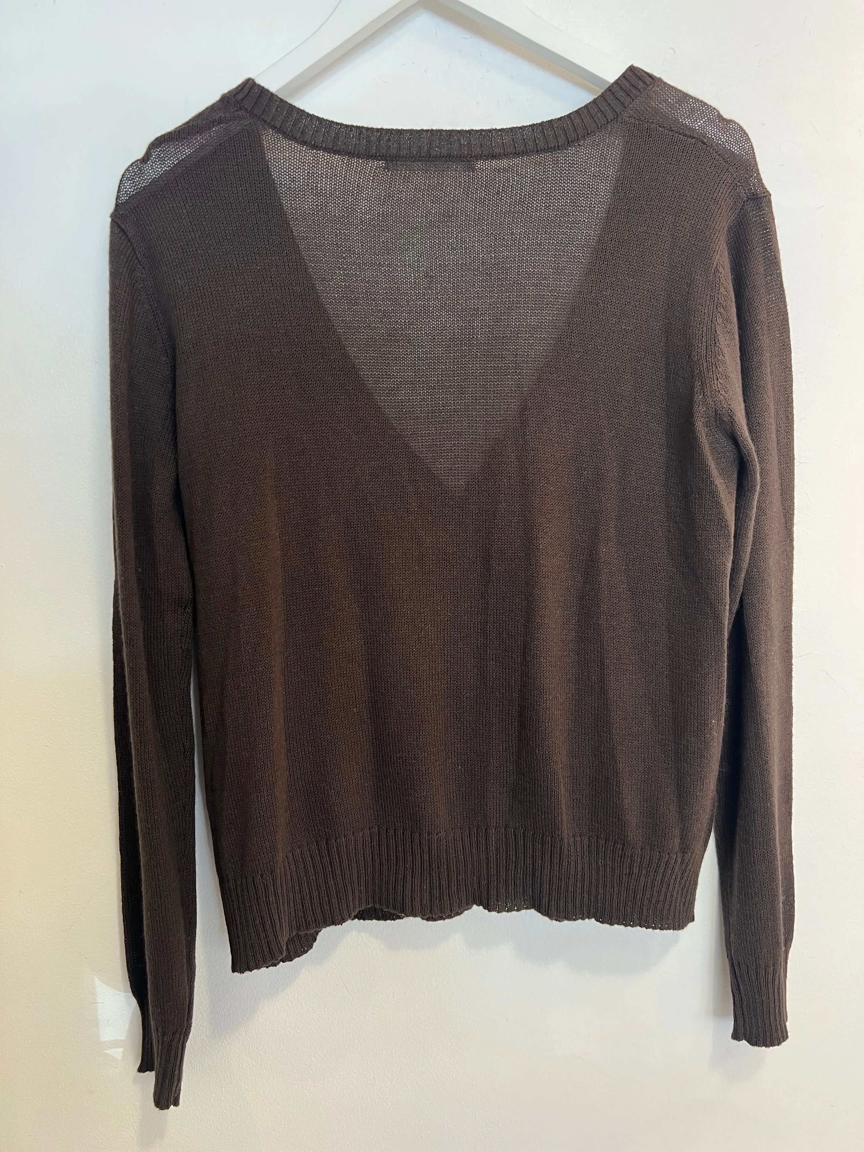 English Weather Chocolate Cotton V Neck Cardigan