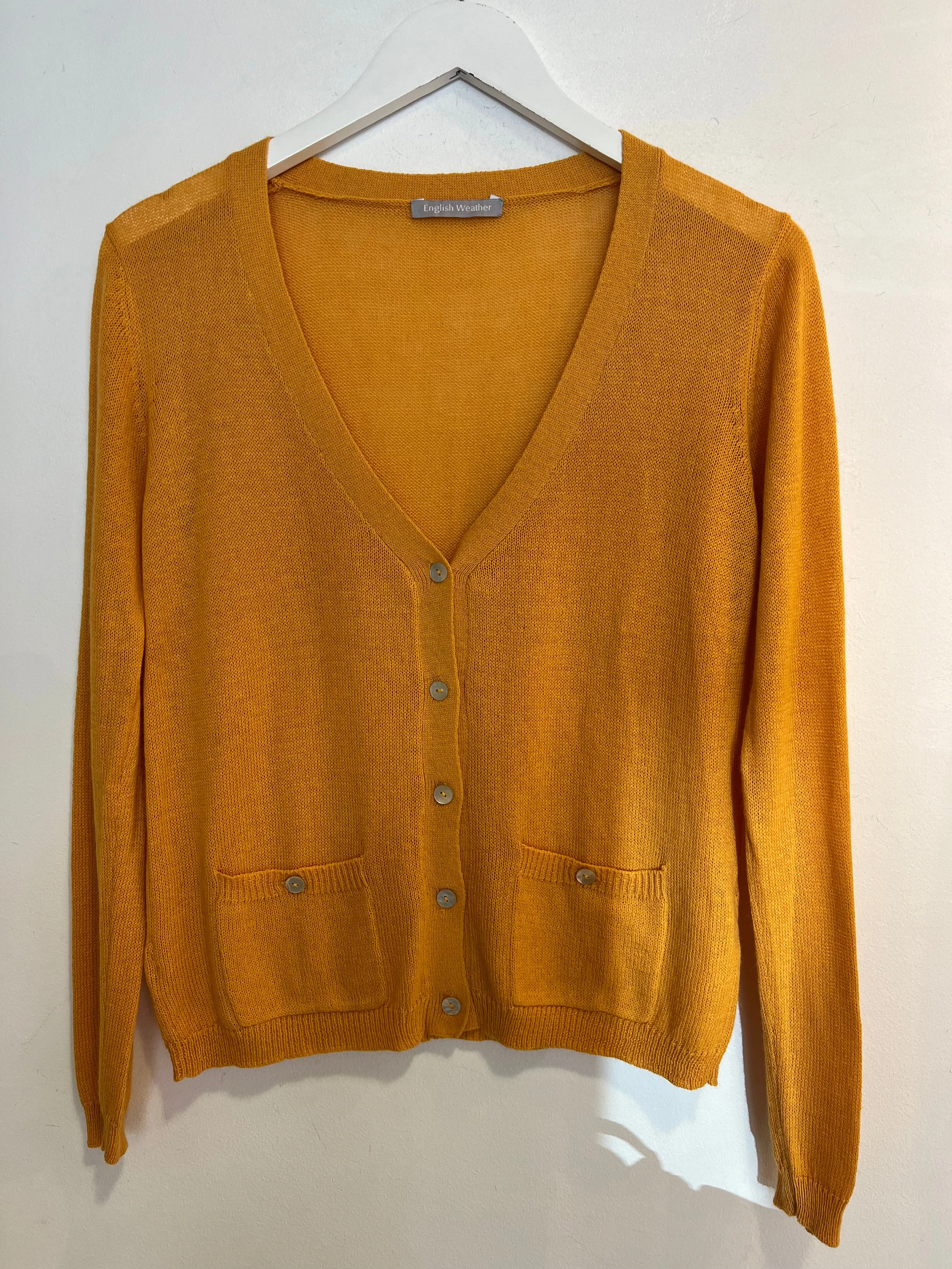 English Weather Ochre Cotton V Neck Cardigan