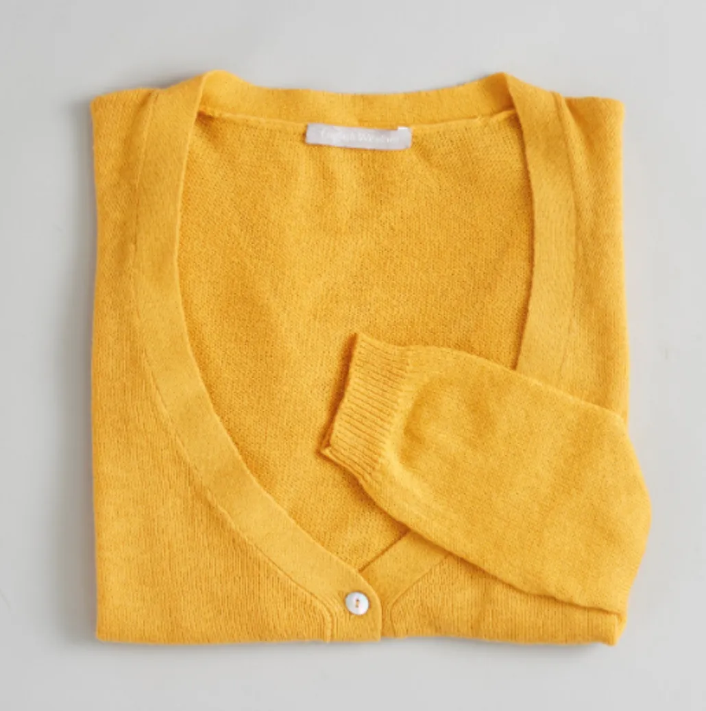 English Weather Ochre Cotton V Neck Cardigan