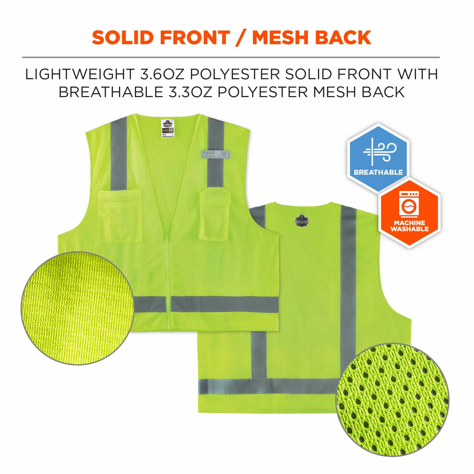 Ergodyne 24501 8249Z-S XS Lime Class 2 Economy Surveyors Vest - Single Size