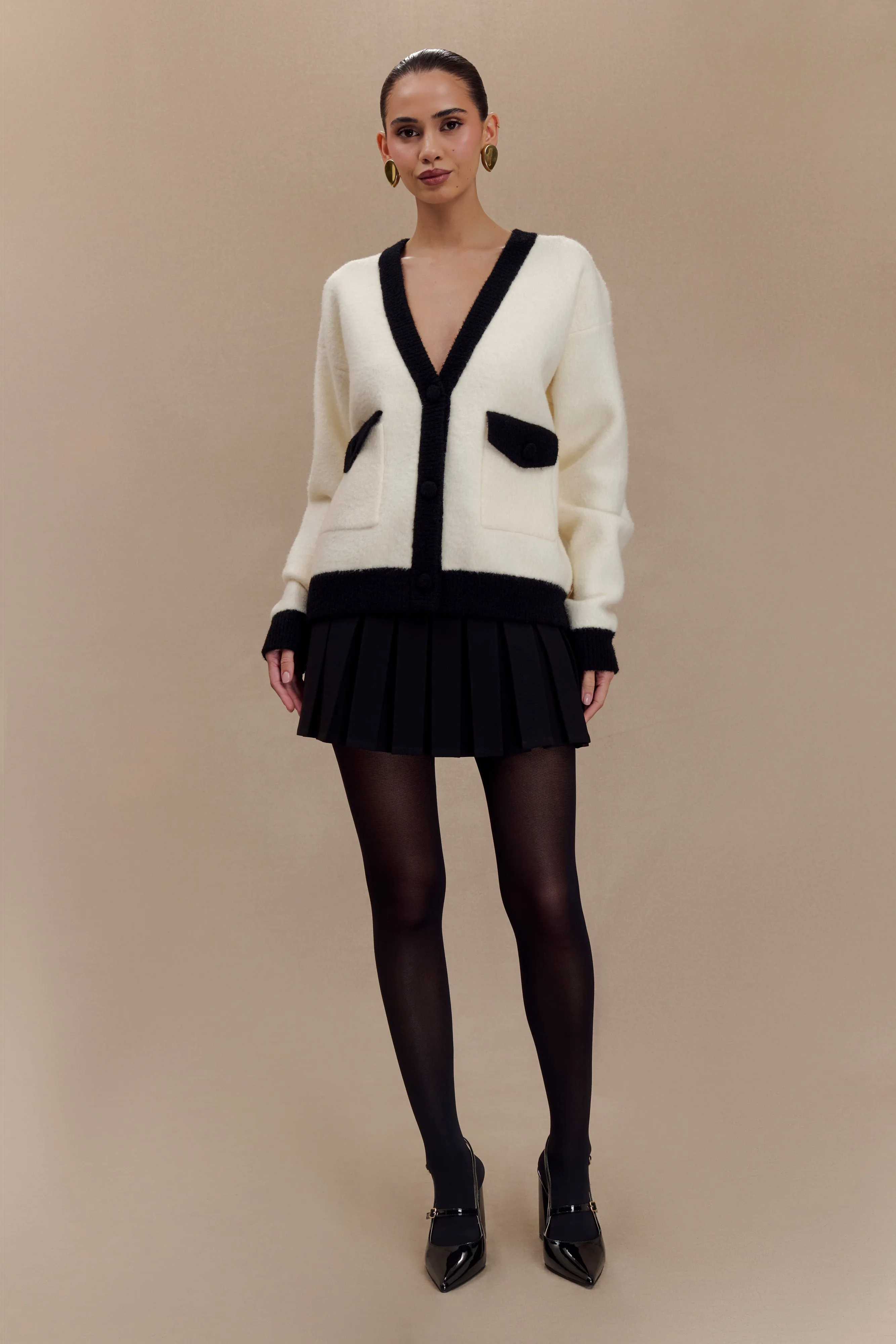 Evangeline Oversized Knit Cardigan - Black/White