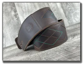 Everett - Whiskey Brown/Aqua Argyle Leather Guitar Strap