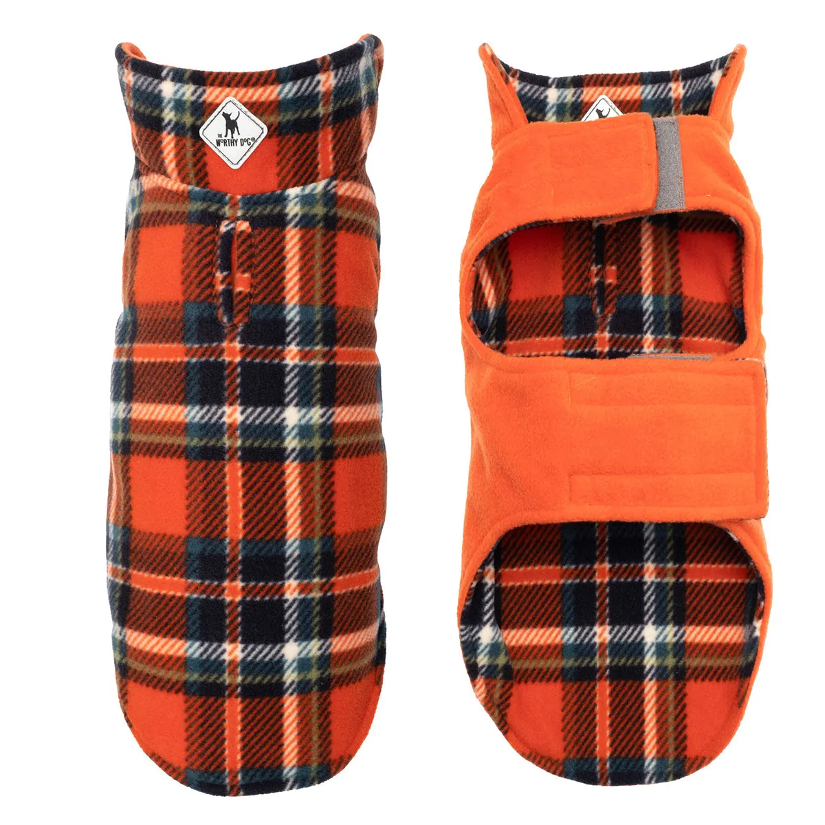 Fargo Fleece Reversible Dog Jacket Orange/Navy Plaid