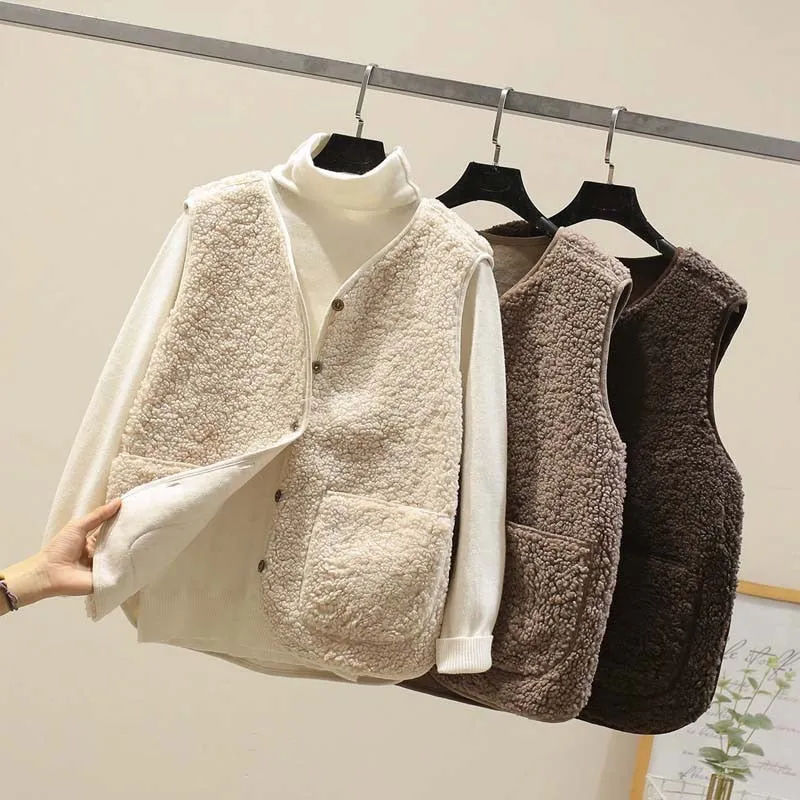 Fashionkova  Autumn Fleece Women Vest Waistcoat Winter White Vest Sleeveless Jacket Ladies Warm Thick Sleeveless Vest For Women 2022