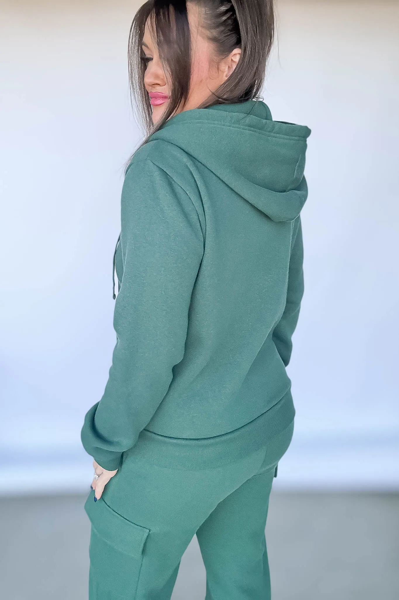 Fleece Forest Green Zipper Jacket Hoodie