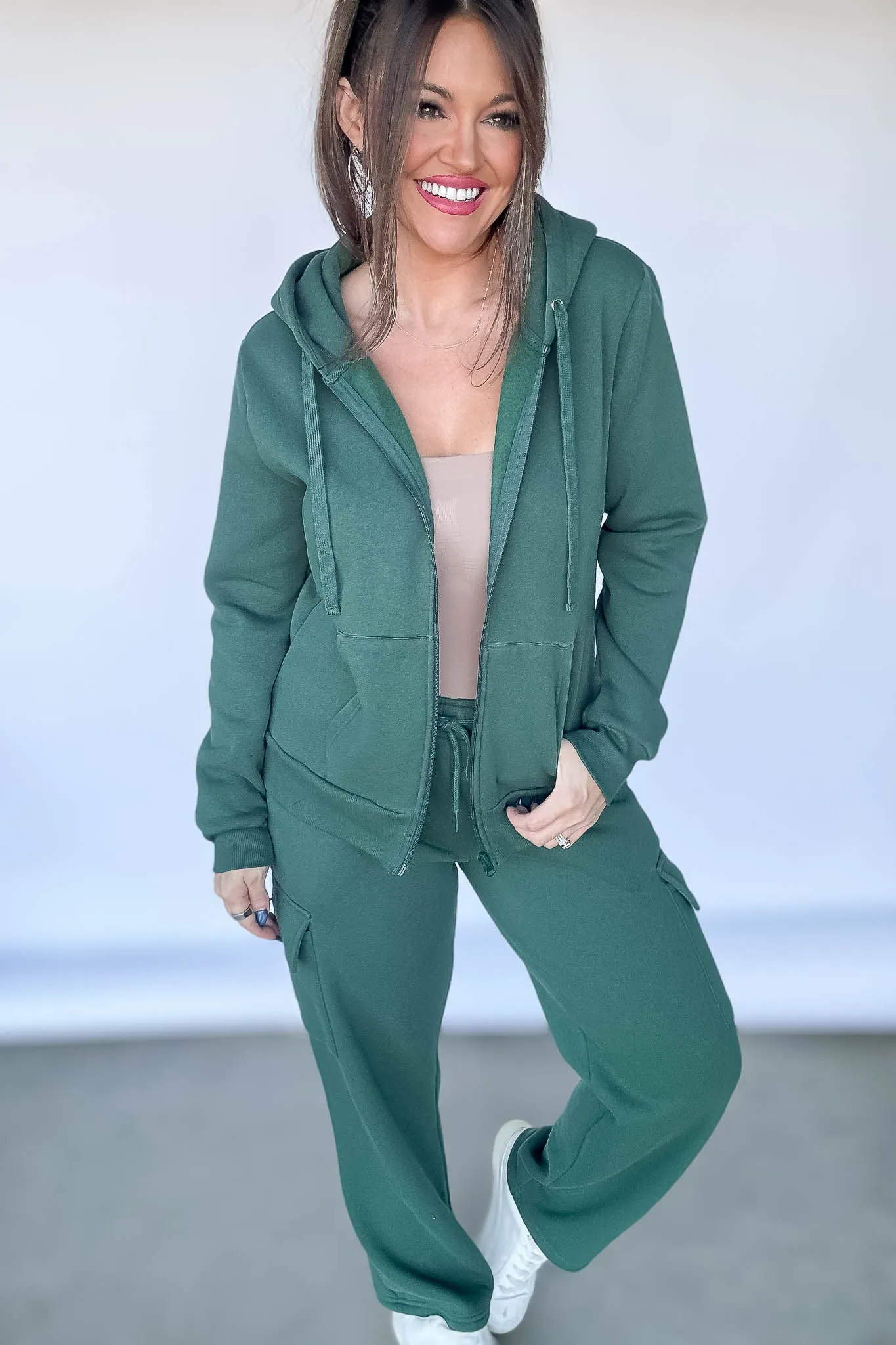 Fleece Forest Green Zipper Jacket Hoodie