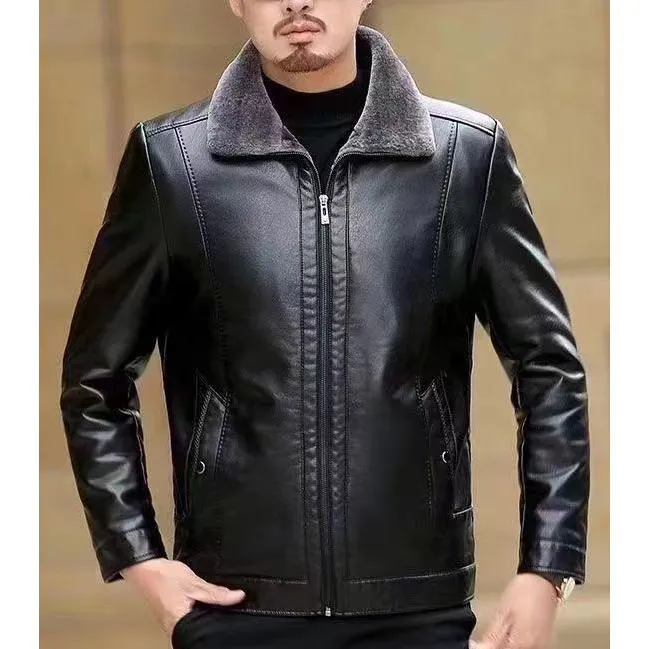 Fleece-Lined Full Zip Leather Jacket