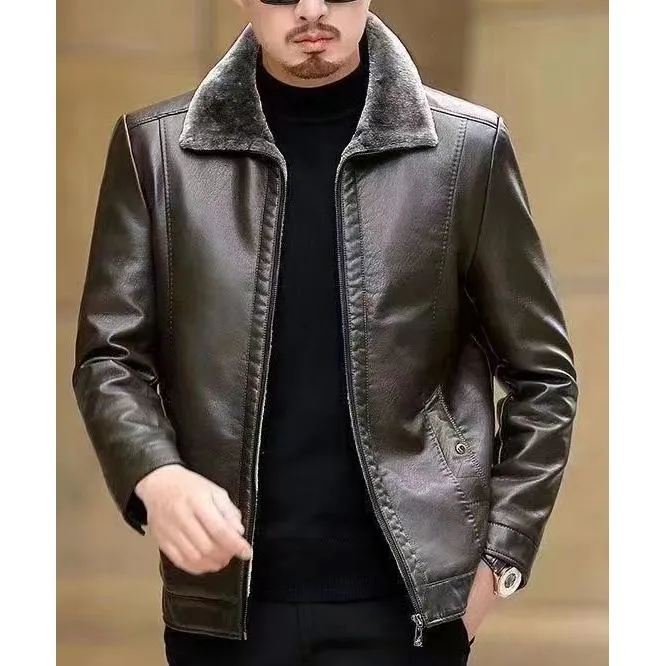 Fleece-Lined Full Zip Leather Jacket