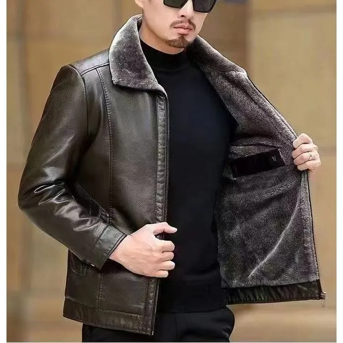 Fleece-Lined Full Zip Leather Jacket