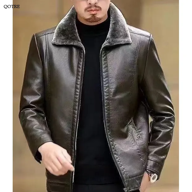 Fleece-Lined Full Zip Leather Jacket