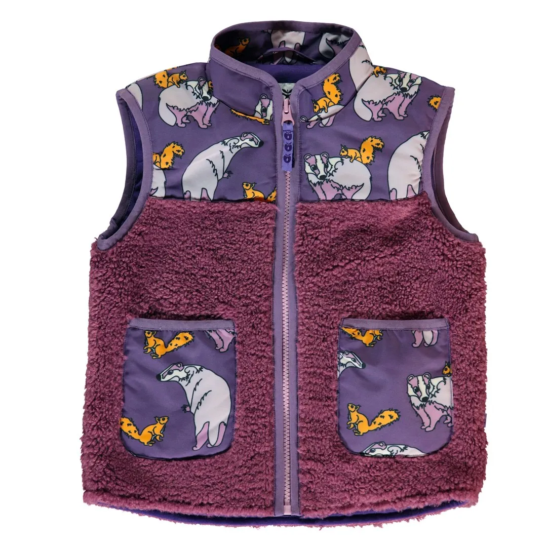 Fleece vest with badger and squirrel