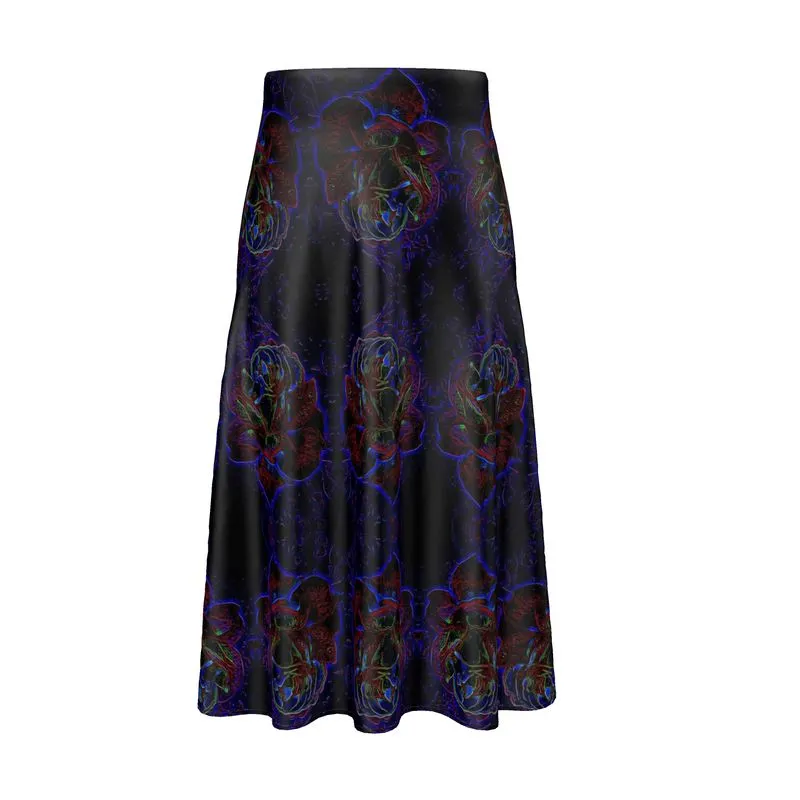 Floral Embosses: Roses 01 Patterned Designer A-line Pleated Midi Skirt