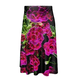 Floral Embosses: Roses 02-01 Designer A-line Pleated Midi Skirt