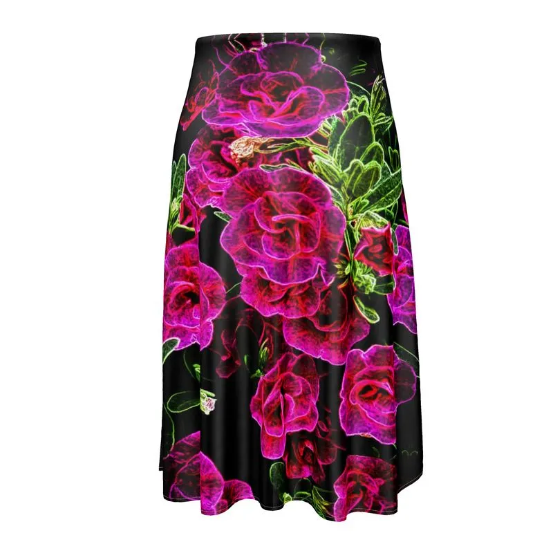 Floral Embosses: Roses 02-01 Designer A-line Pleated Midi Skirt