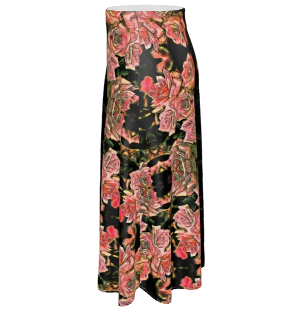 Floral Embosses: Roses 06-01 Designer A-line Pleated Midi Skirt