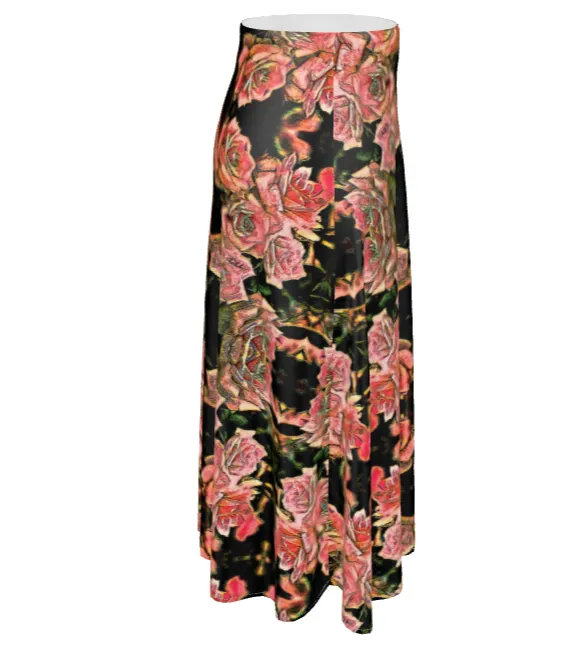 Floral Embosses: Roses 06-01 Designer A-line Pleated Midi Skirt