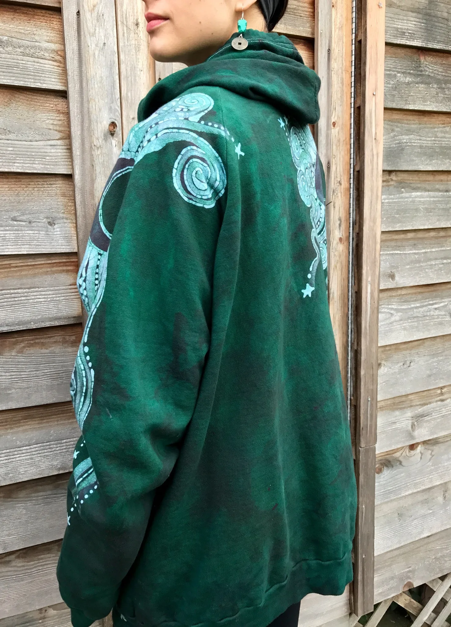 Forest Green Owl Hideaway Batik Hoodie Jacket - 2X