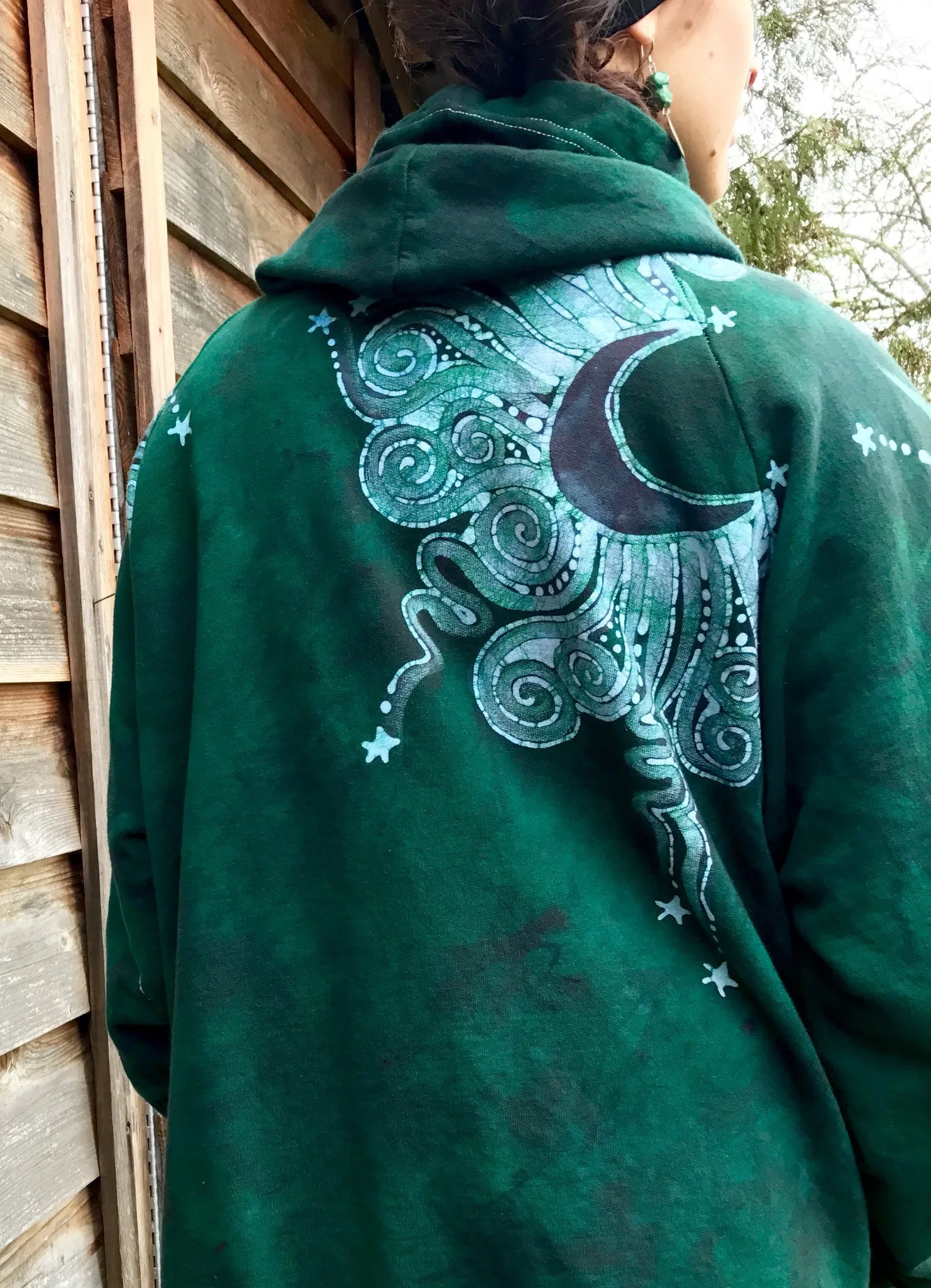 Forest Green Owl Hideaway Batik Hoodie Jacket - 2X