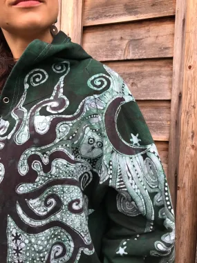 Forest Green Owl Hideaway Batik Hoodie Jacket - 2X