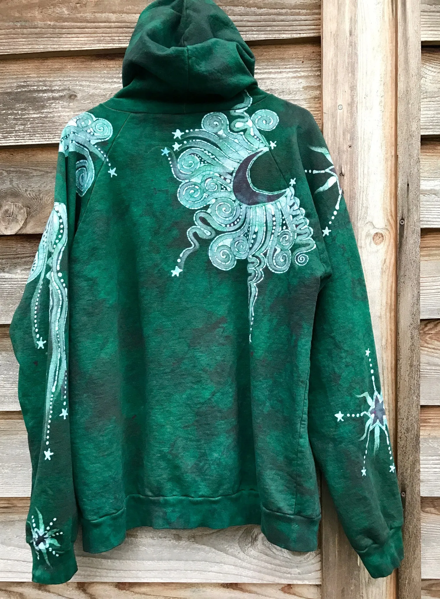 Forest Green Owl Hideaway Batik Hoodie Jacket - 2X