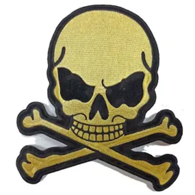 Gold Metallic Skull and Crossbones Motorcycle Vest Patch 3" x 3.5"