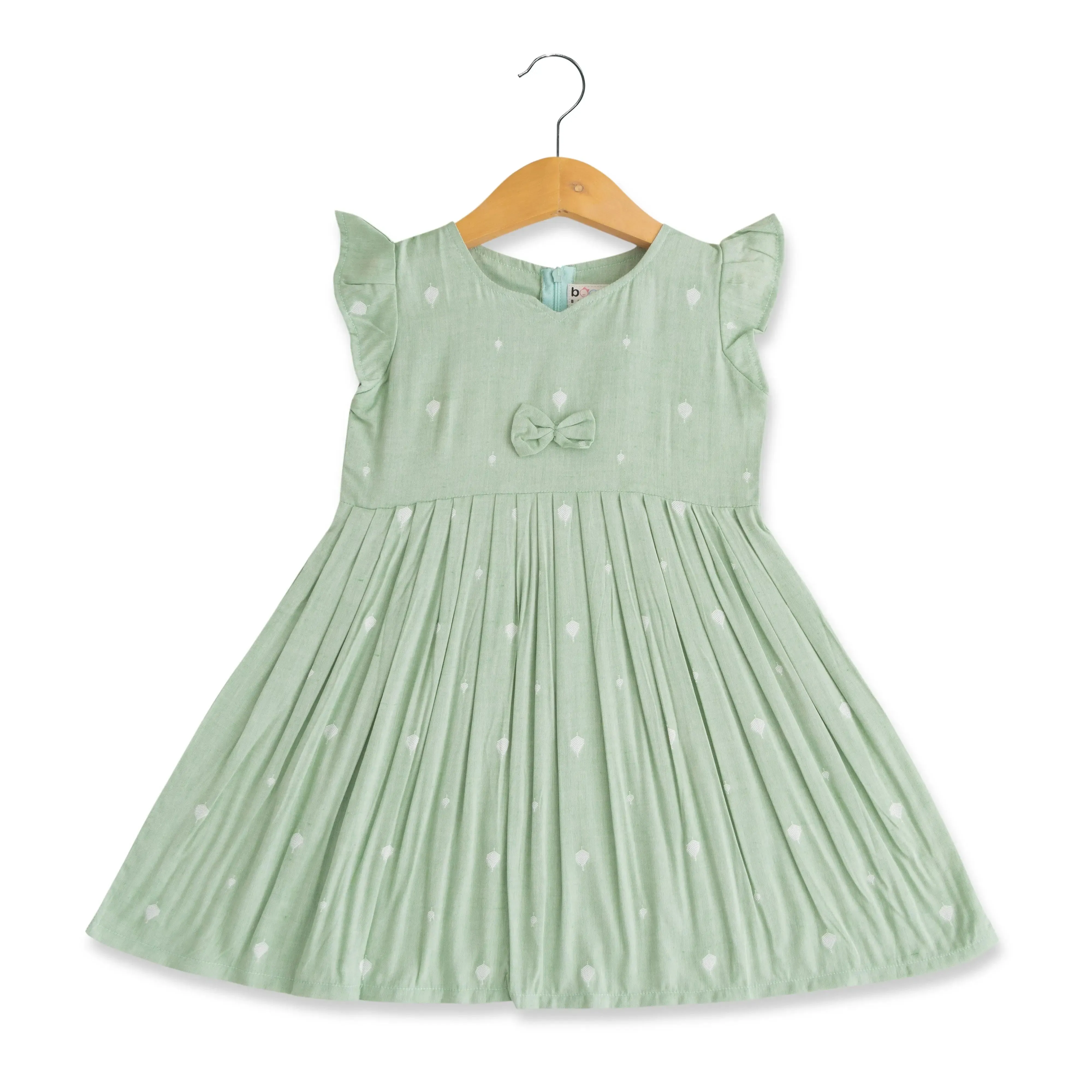 Graceful Green Cotton Frock with Embroidery for Baby Girls - Sweet Sophistication