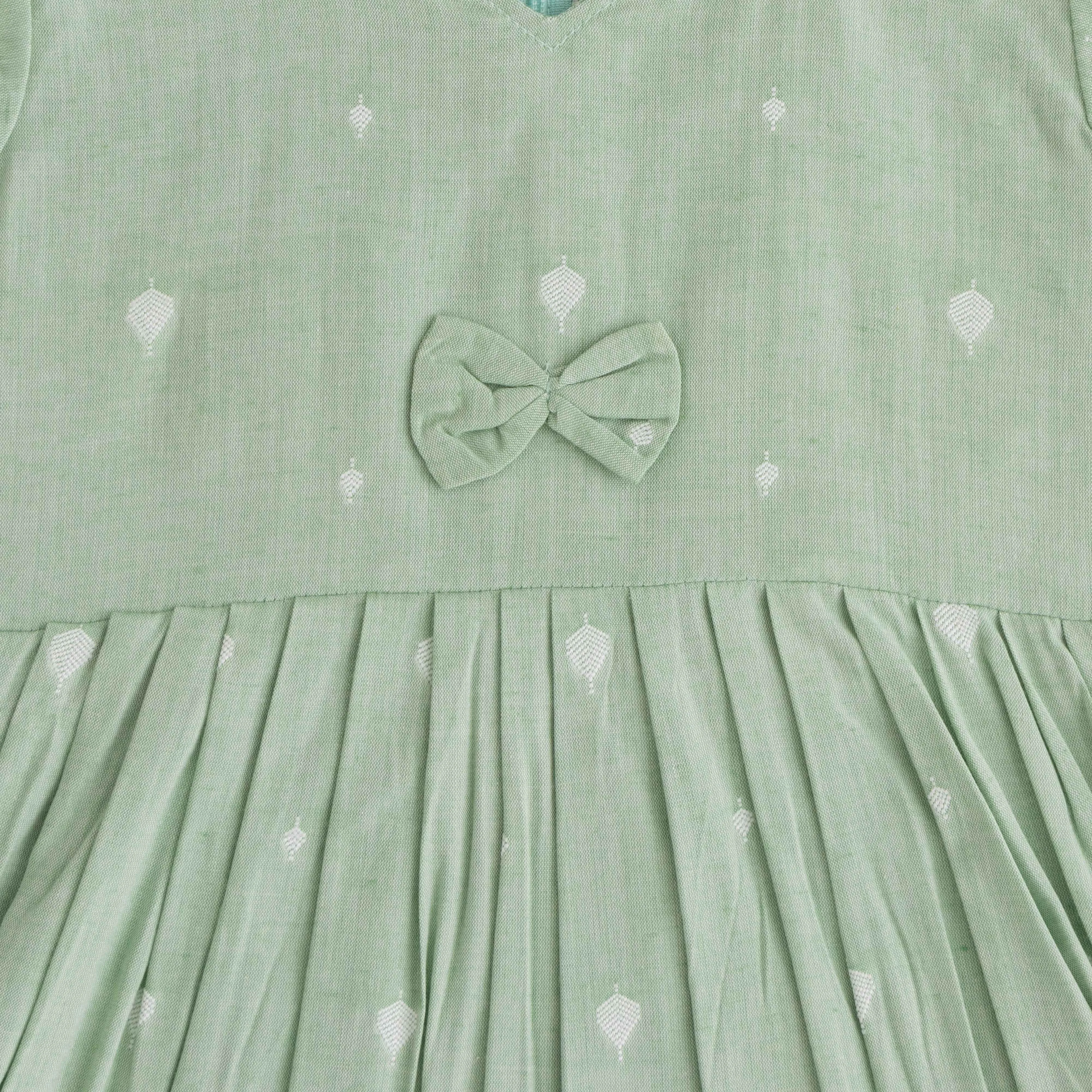 Graceful Green Cotton Frock with Embroidery for Baby Girls - Sweet Sophistication