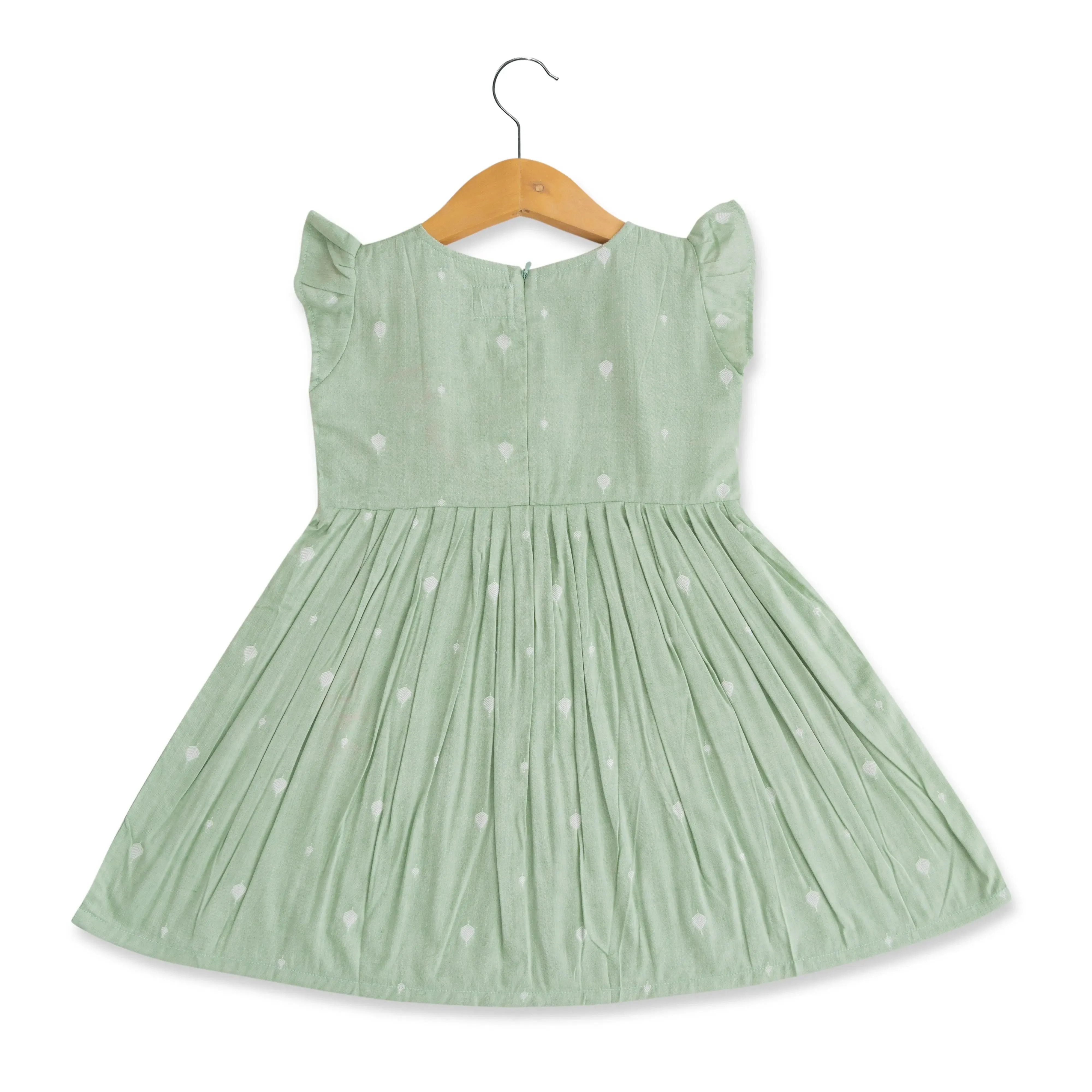 Graceful Green Cotton Frock with Embroidery for Baby Girls - Sweet Sophistication