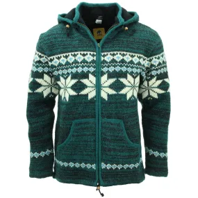 Hand Knitted Wool Hooded Jacket Cardigan - Fairisle Teal