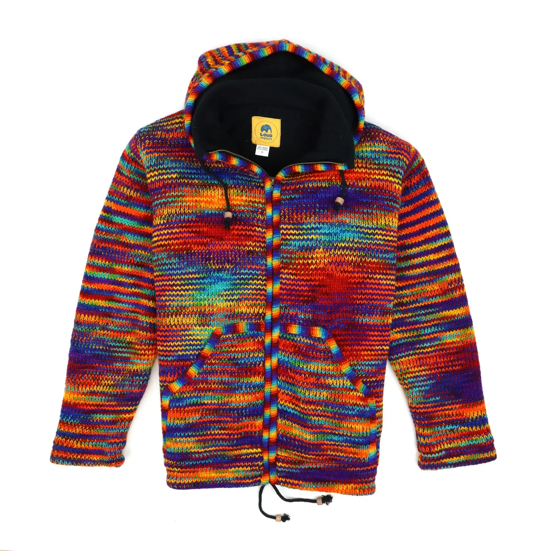 Hand Knitted Wool Hooded Jacket Cardigan - SD Rainbow