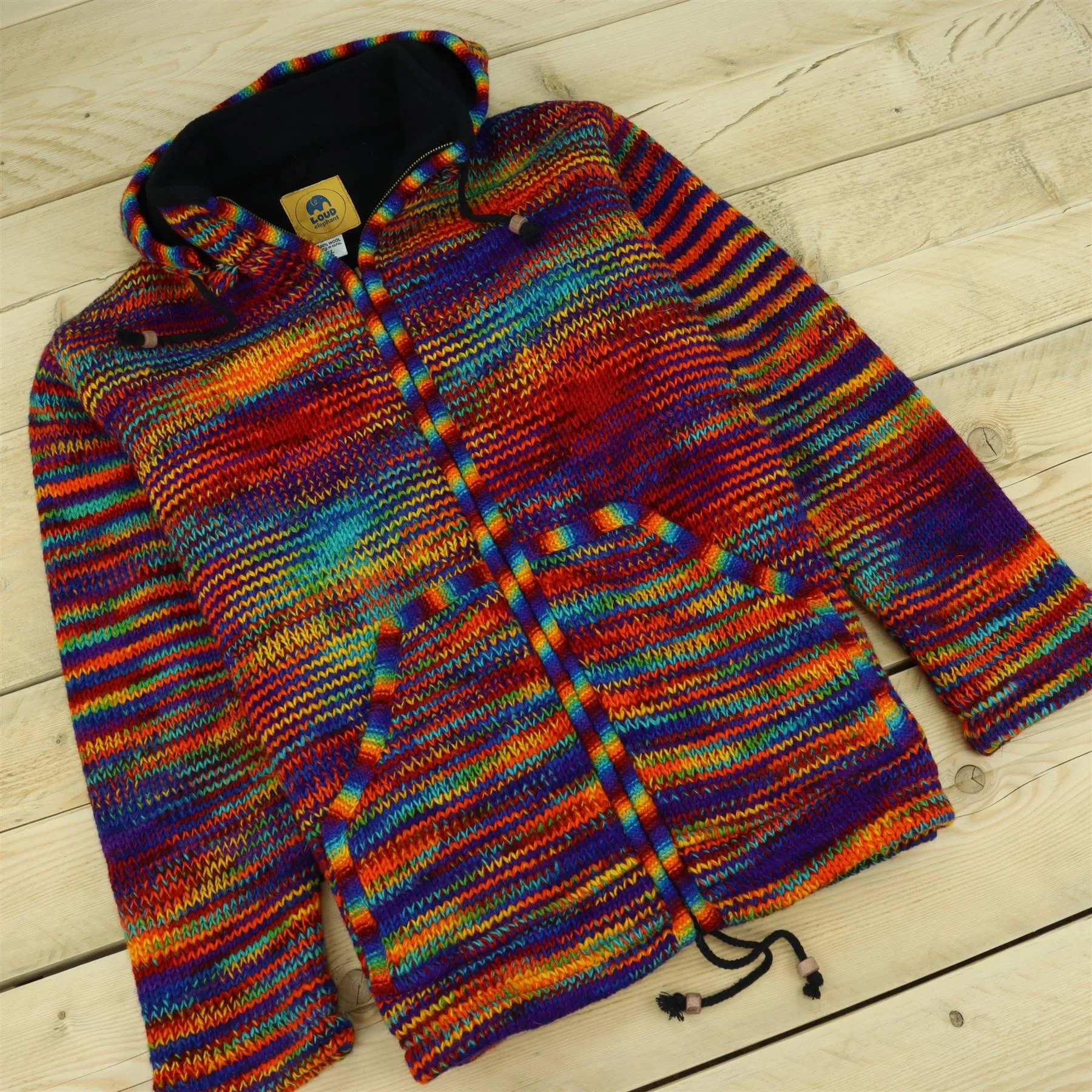 Hand Knitted Wool Hooded Jacket Cardigan - SD Rainbow