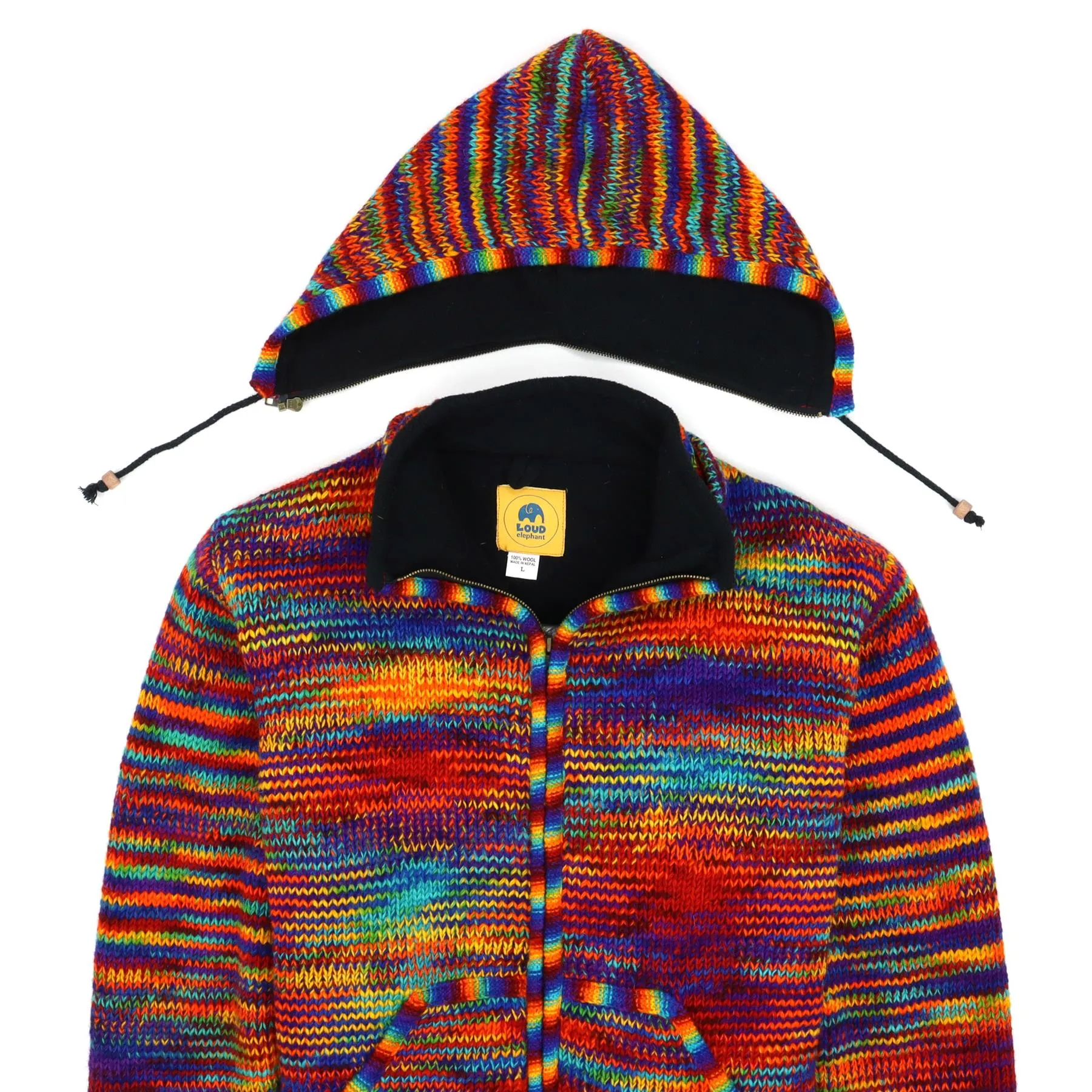 Hand Knitted Wool Hooded Jacket Cardigan - SD Rainbow