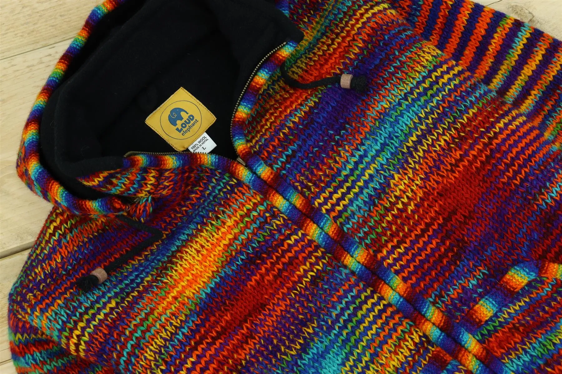 Hand Knitted Wool Hooded Jacket Cardigan - SD Rainbow