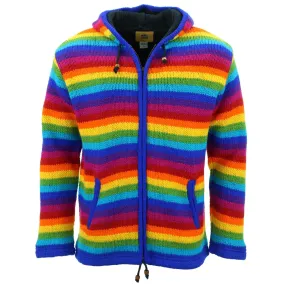 Hand Knitted Wool Hooded Jacket Cardigan - Stripe Bright Rainbow