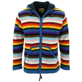 Hand Knitted Wool Hooded Jacket Cardigan - Stripe Progress Rainbow